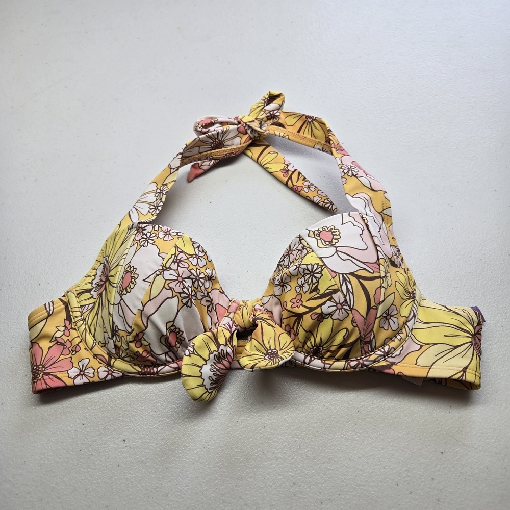 Adore Me Women Swimwear 36B Yellow Deandre Floral Underwired Bow Halter